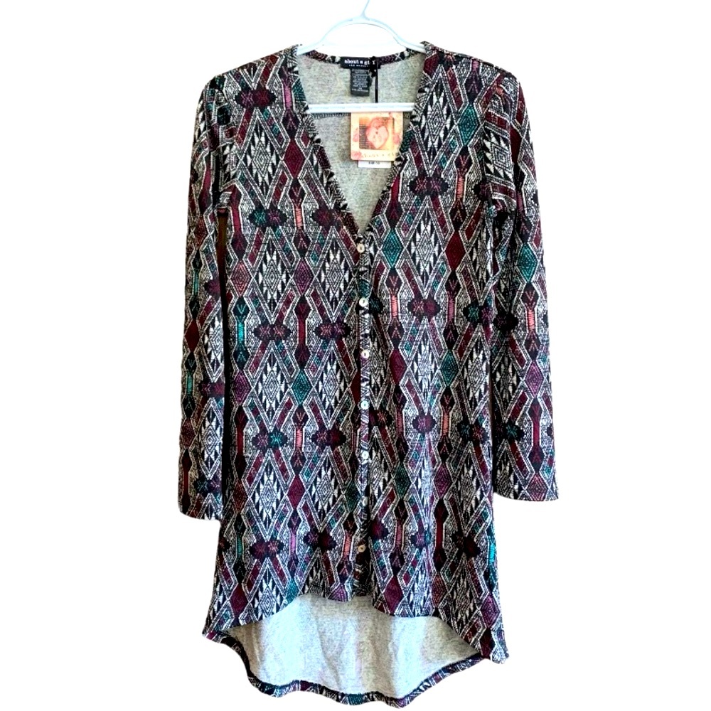 NWT Printed Button-up Sleeved Cardigan Dress